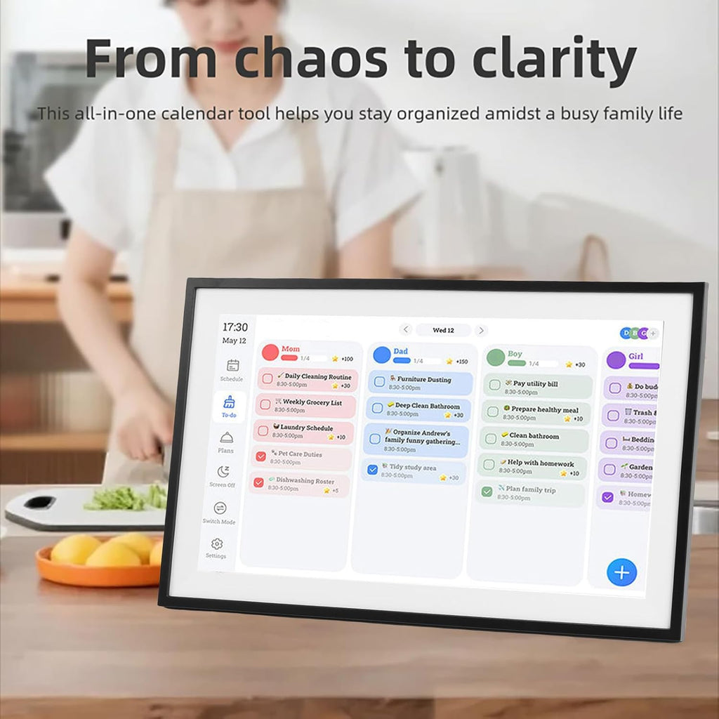 VBESTLIFE 15.6in Digital Calendar Chore Chart, 1080P HD Interactive Touchscreen, Smart Family Planner, Digital Calendar Wall & Desk Mountable (US)