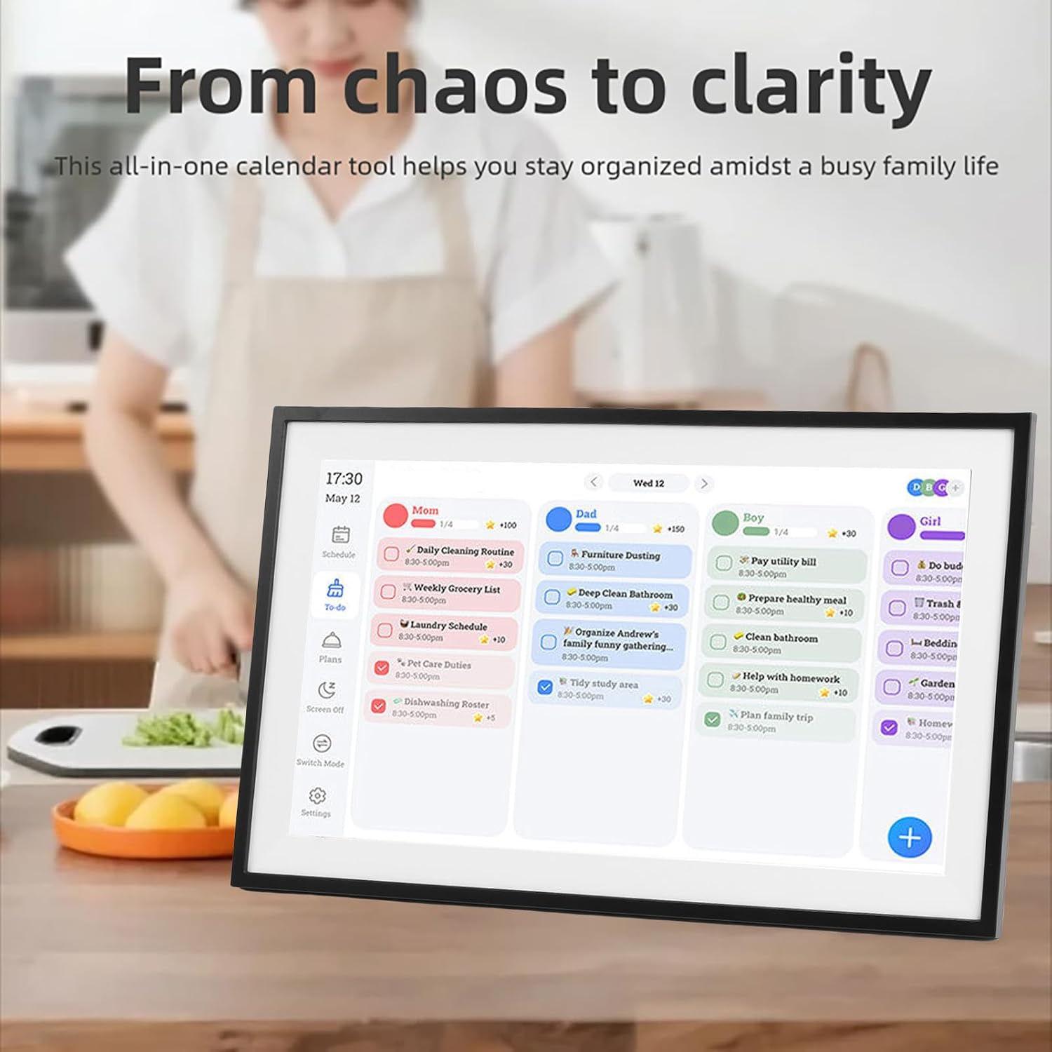 VBESTLIFE 15.6in Digital Calendar Chore Chart, 1080P HD Interactive Touchscreen, Smart Family Planner, Digital Calendar Wall & Desk Mountable (US)