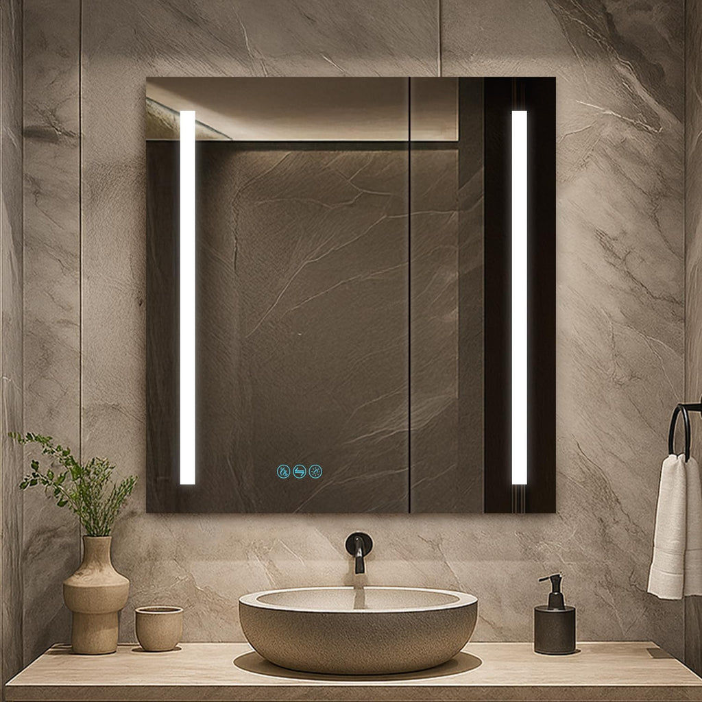 Blossom 30x32 Inch LED Medicine Cabinet Mirror for Bathroom, Lighted Medicine Cabinet with Mirror, Recessed or Surface Mount, Anti-Fog, Adjustable Brightness, Outlets & USB Ports