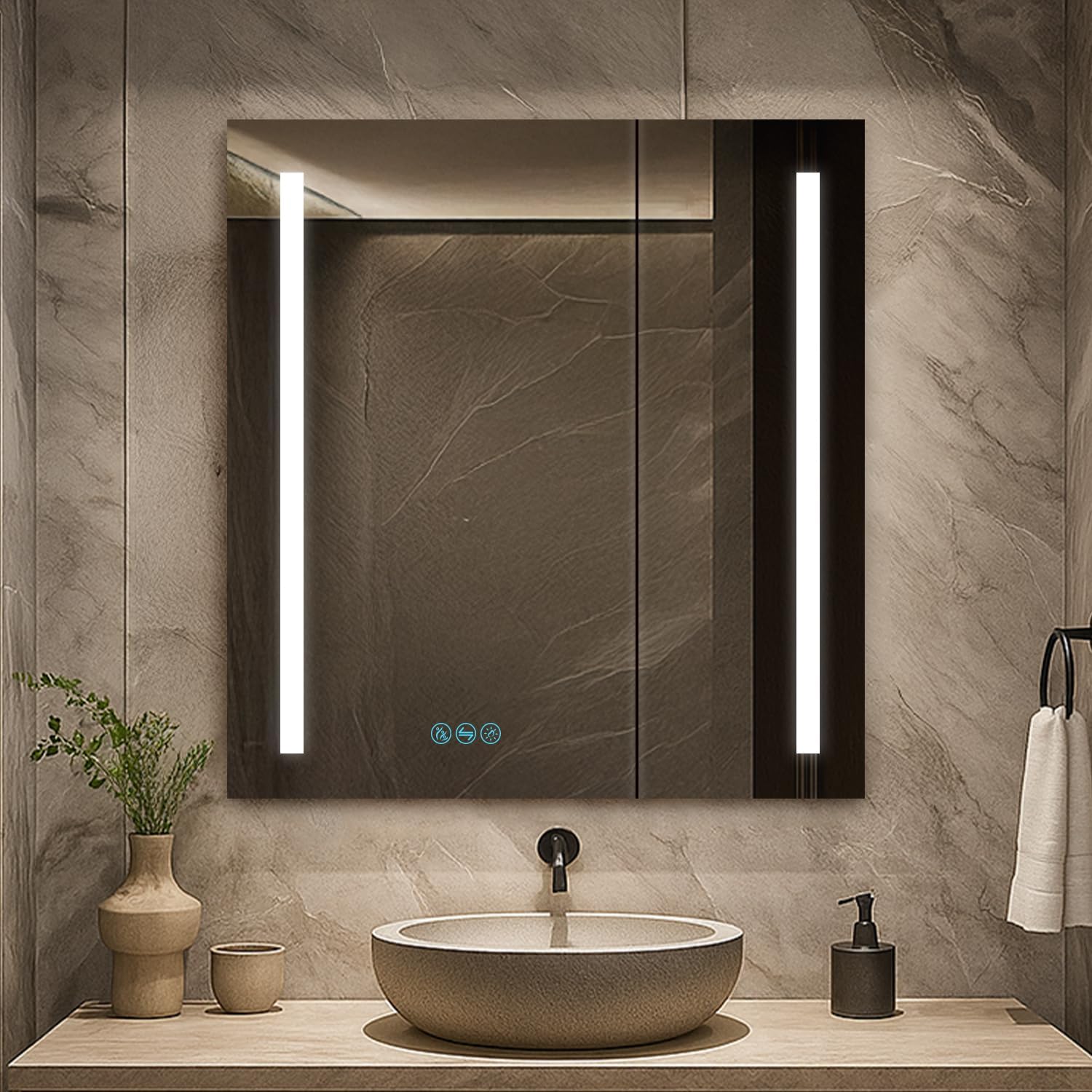Blossom 30x32 Inch LED Medicine Cabinet Mirror for Bathroom, Lighted Medicine Cabinet with Mirror, Recessed or Surface Mount, Anti-Fog, Adjustable Brightness, Outlets & USB Ports