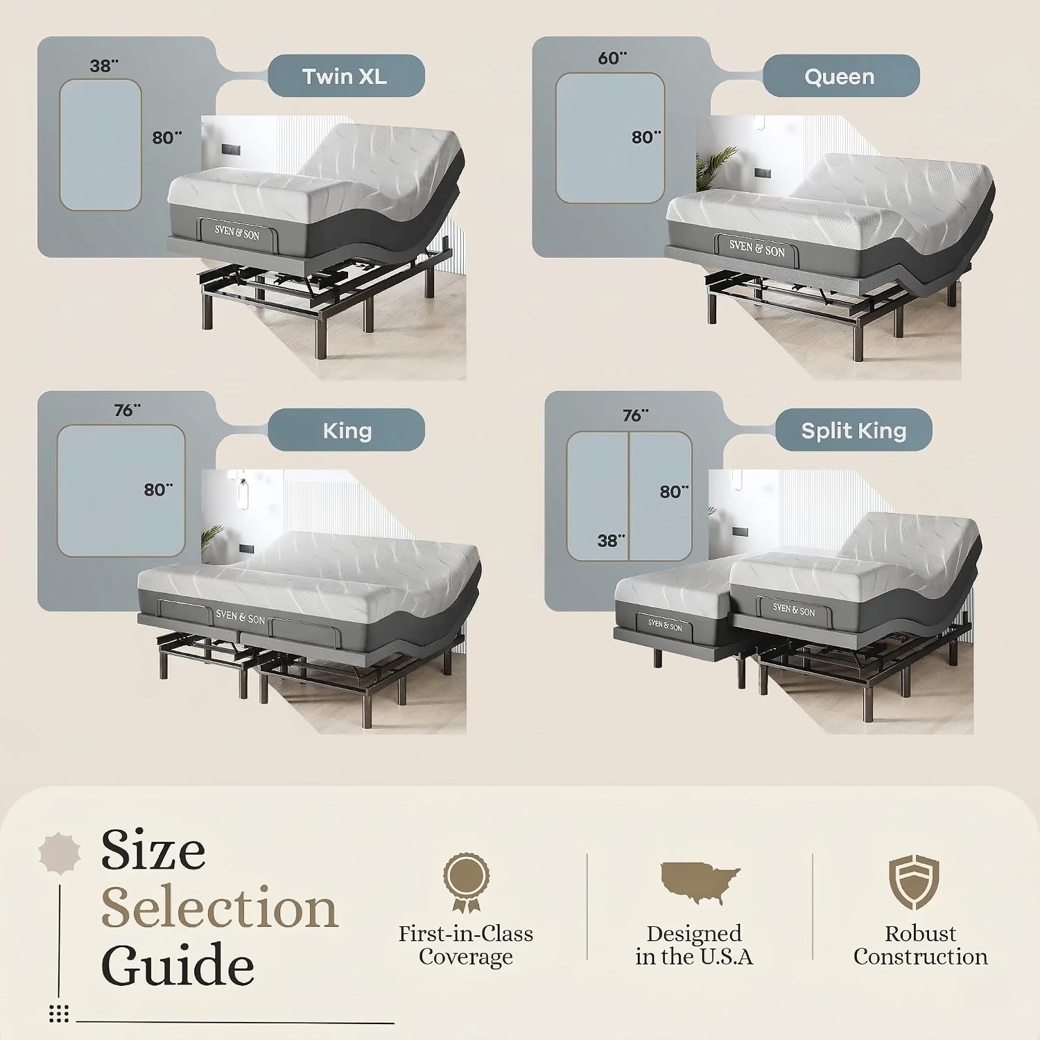 Sven & Son Harmony Adjustable Bed Base, Head and Foot Lift, Massage, Under-Bed Lights, USB, Gel Memory, Zero Gravity Smart Frame - King + 12 inch Memory Foam Matt (Medium)
