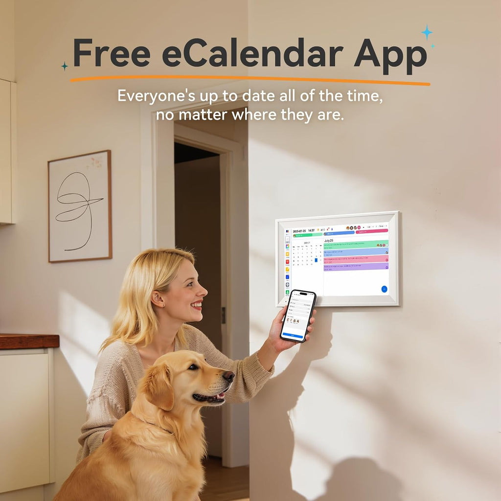15.6-Inch Smart Digital Calendar & Chore Chart, 1080P Touchscreen Family Planner with Meal Planner & Reward System, Desk & Wall Mountable (White)