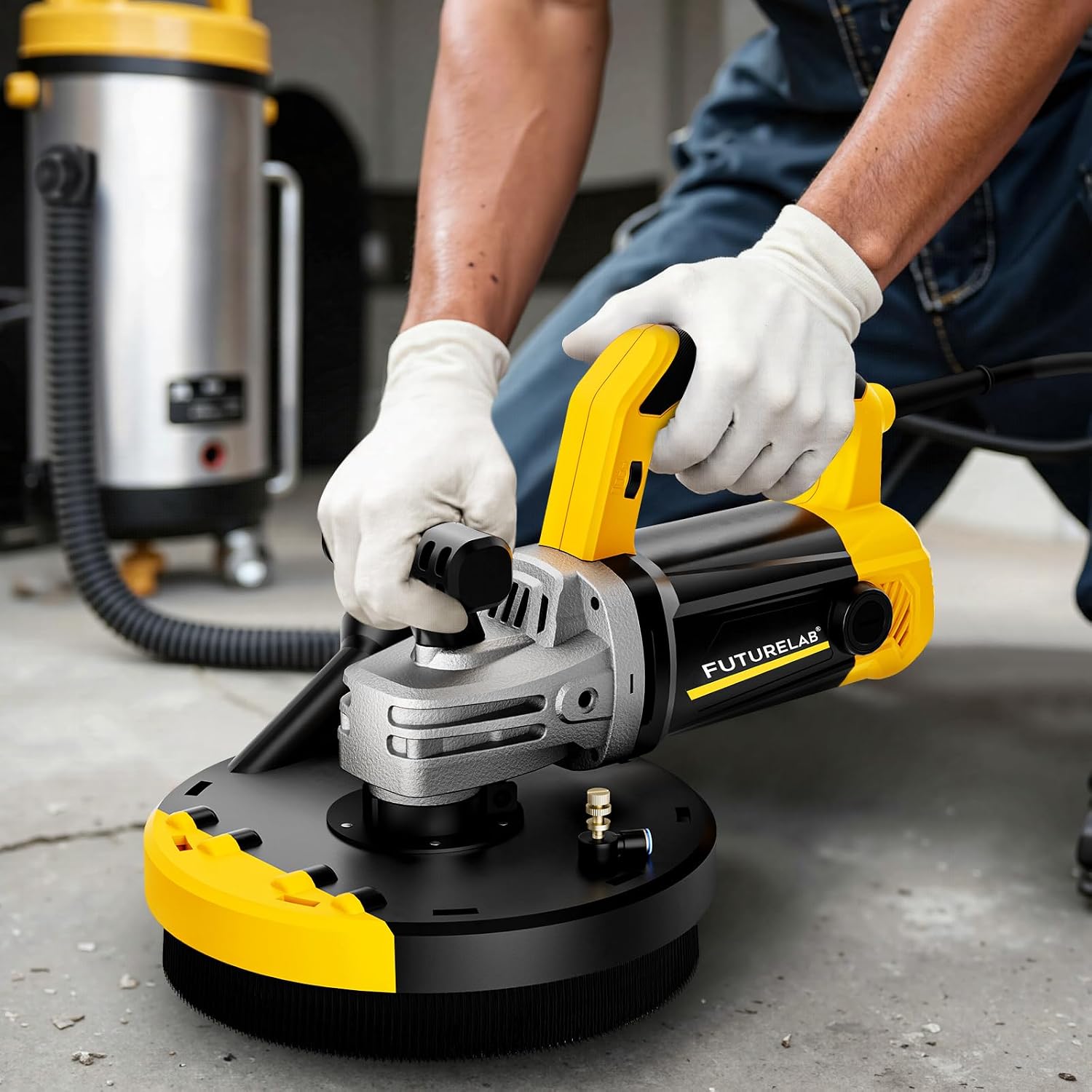 FUTURELAB® 7' 7-Inch Concrete Surface Grinder，Angle Grinder Kit with Dust Shroud, floor grinder, 2200W Motor,Auxiliary Handle, Diamond Wheel, 90° Seamless sanding for Floor, Wall, Adhesive and Ceiling