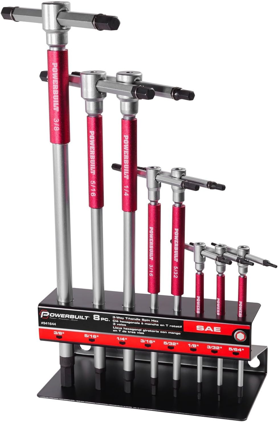 Powerbuilt Metric and SAE T-Handle Hex Allen Key Wrench Sets with Speed Sleeves (8 Pc)