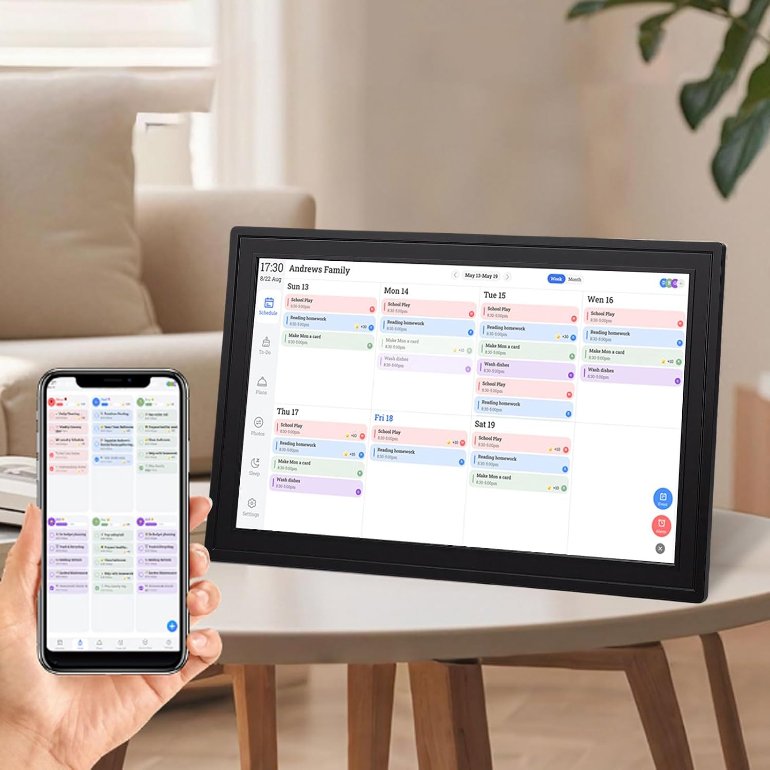18.5 In Smart Digital Calendar Planner, Touchscreen Interactive & App Control, Wall Desk Mount Digital Picture Frame, for Family Planning (US Plug 500W)