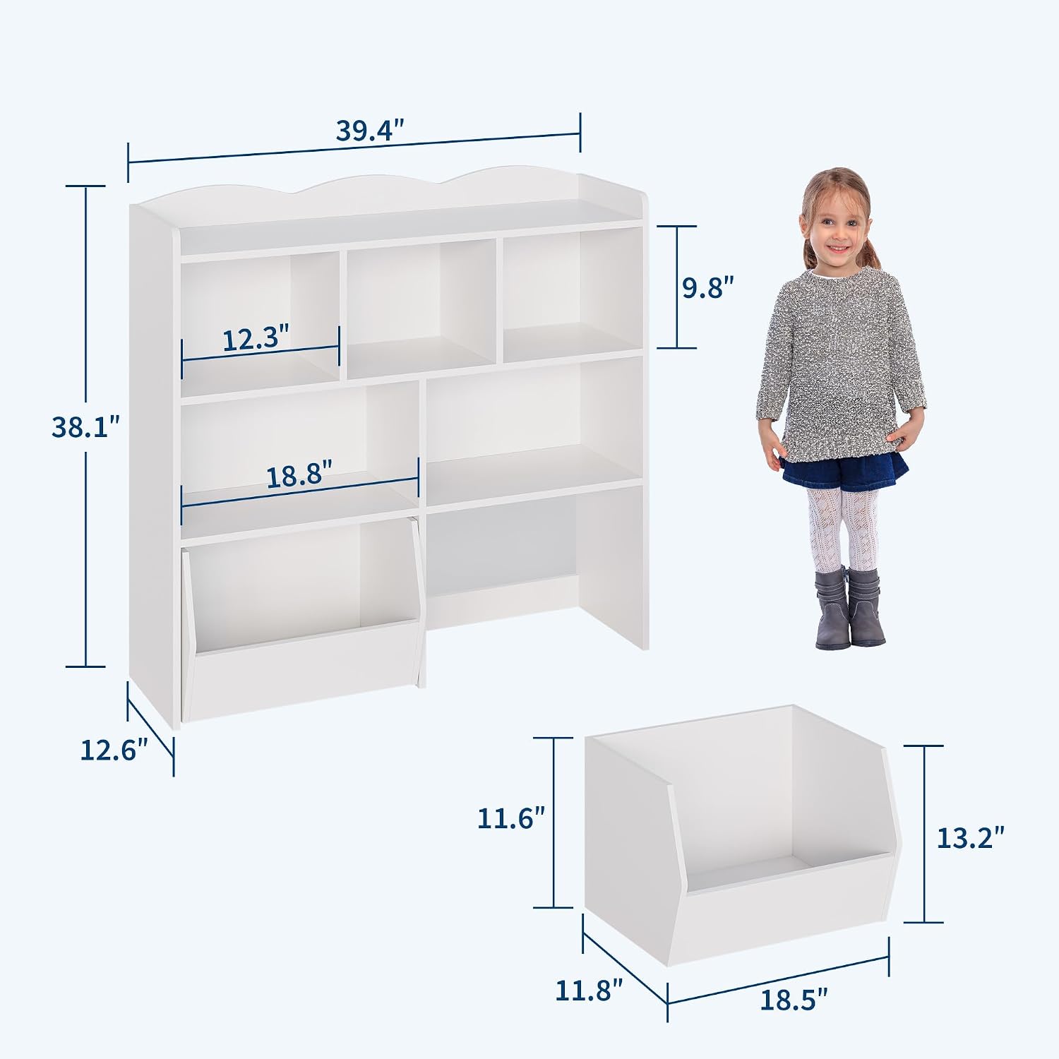 IDEALHOUSE Toy Storage Organizer with Movable Drawers, Kids Bookshelf with Hidden Wheels and 5 Open Cubbies, Multifunctional Storage Cabinet Chest for Playroom