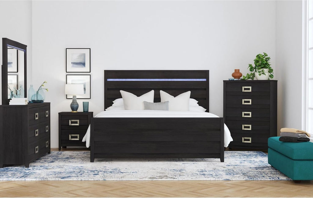 Picket House Chett Full 3PC Bedroom Set with LED in Black