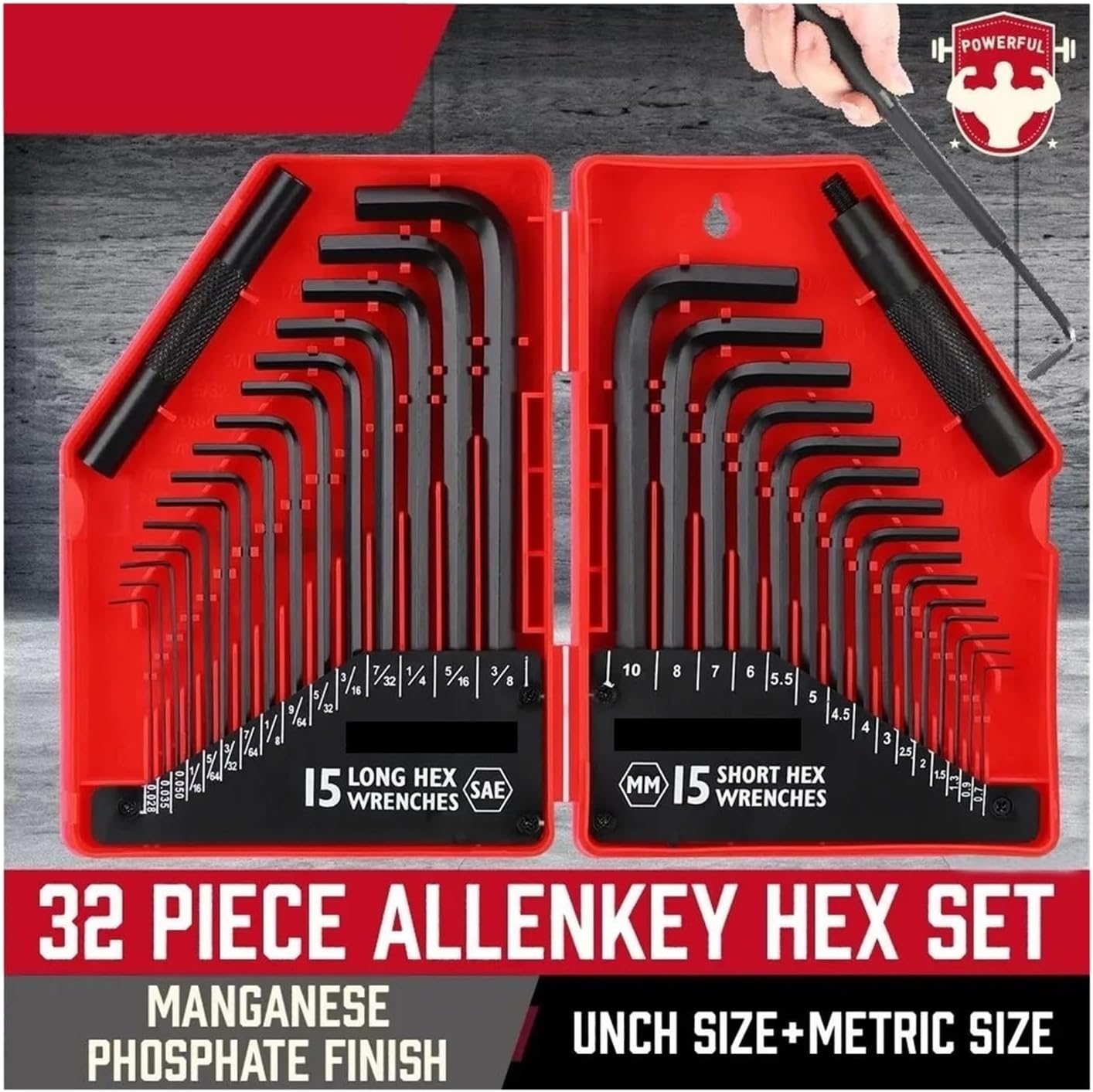 32-Piece Hex Key Wrench Set, Metric And SAE Wrenches L Shape Keys, Chrome Vanadium Steelwith 2x Extension Handl