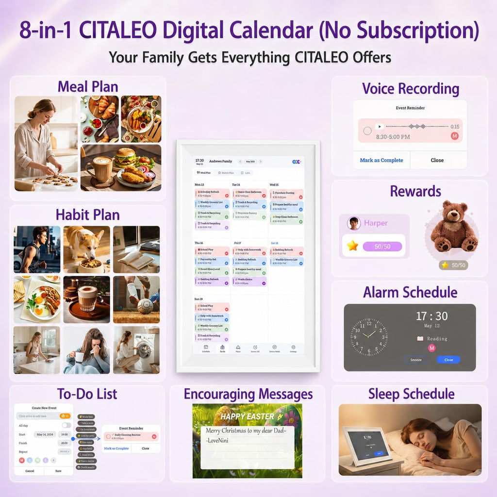 Digital Calendar Wall Touch Screen, No subscription fees,15.6 Inch | Smart Electronic Calendar with WiFi, Chore Chart, Meal Planner, Voice Record, AI Photo Repair, Wall/Desk Mount, Gift for Mom