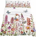 Spring Floral Cal King Sheet Set 4 Piece Bedding - Watercolor Lavender Daisy Butterflies Botanical Breathable Comfy Cooling Bed Sheets & Pillowcase Sets, Hotel Flat Sheets Deep Pockets Fitted Sheet