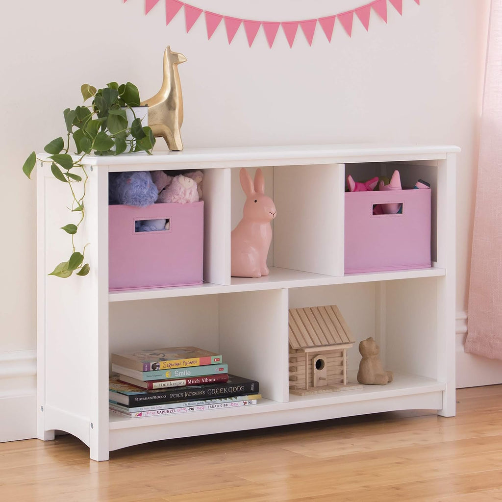 Guidecraft Classic White Bookshelf: Children's 5 Compartment Toy, Bin, Art, Clothes and Bookcase - Wooden Playroom and Bedroom Storage Furniture for Kids