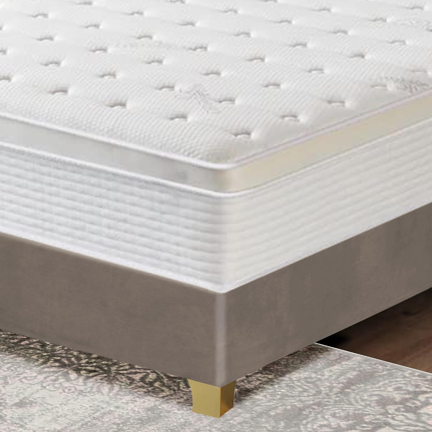 Greaton, Suede Upholstered Bed Frame, Decorative Attractive Headboard, Long Lasting Durable, Includes 3 Color Legs to Choose Gold, Silver and Black, 48-Inch, Taupe