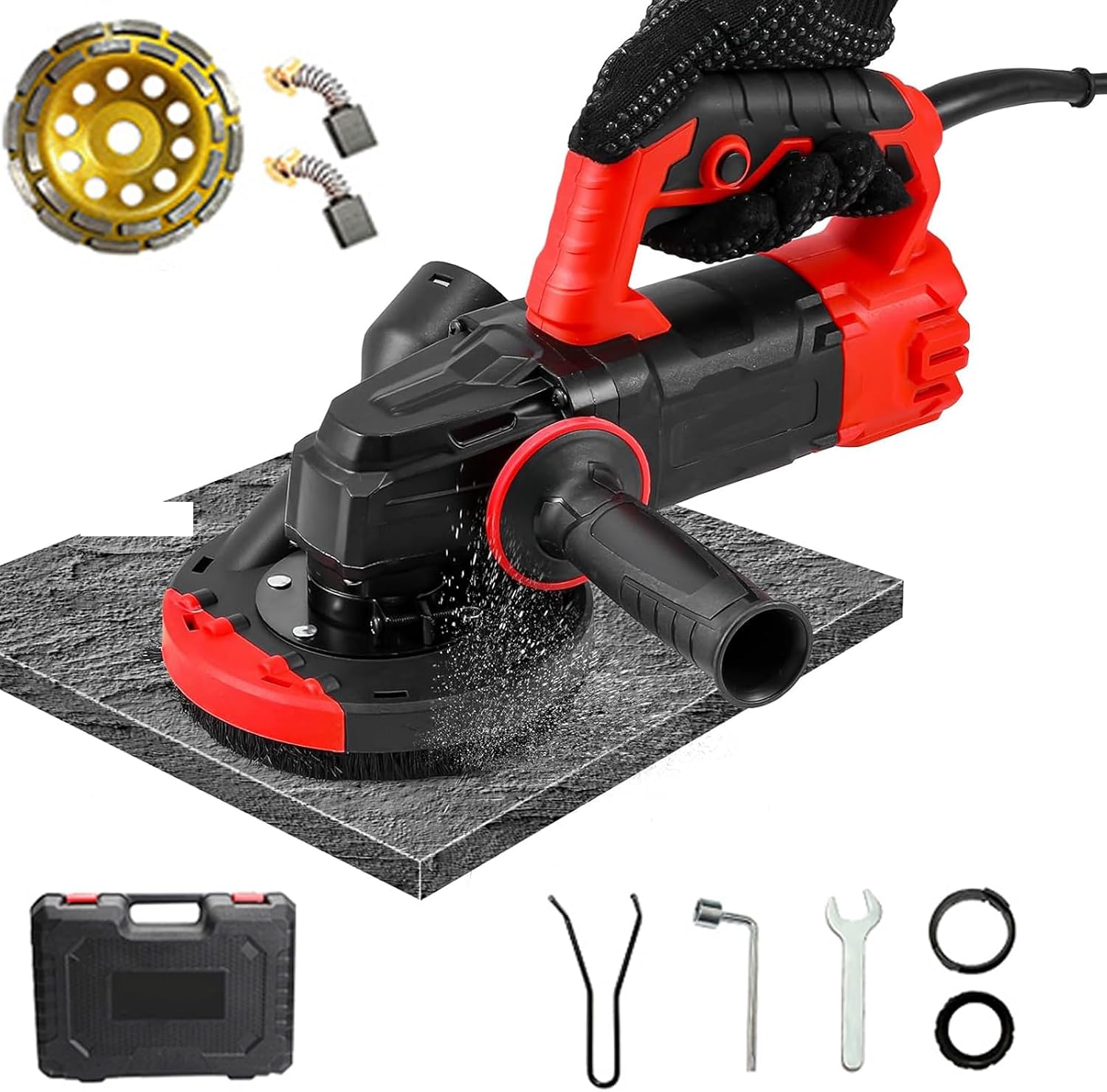 Concrete Grinder Set, Handheld Floor Polisher, 115mm Concrete Surface Planer with Dust Extraction Shroud, 1200W 9000RPM Angle Grinder Kit with Dust Shroud, Diamond Grinding Wheel