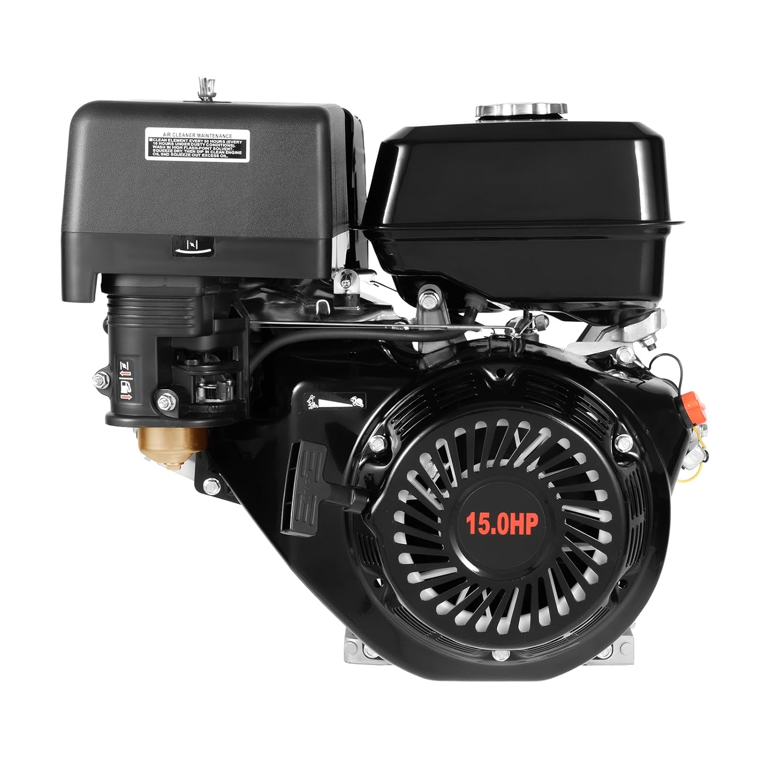15HP Gas Engine, 4-Stroke 420CC Gas Horizontal Engine, Go Kart Motor Engine, OHV Single Cylinder Manual Recoil Start Petrol Engine for Pumping Machine Microtiller Sprinkler Weeder (15HP, 420CC,Black)