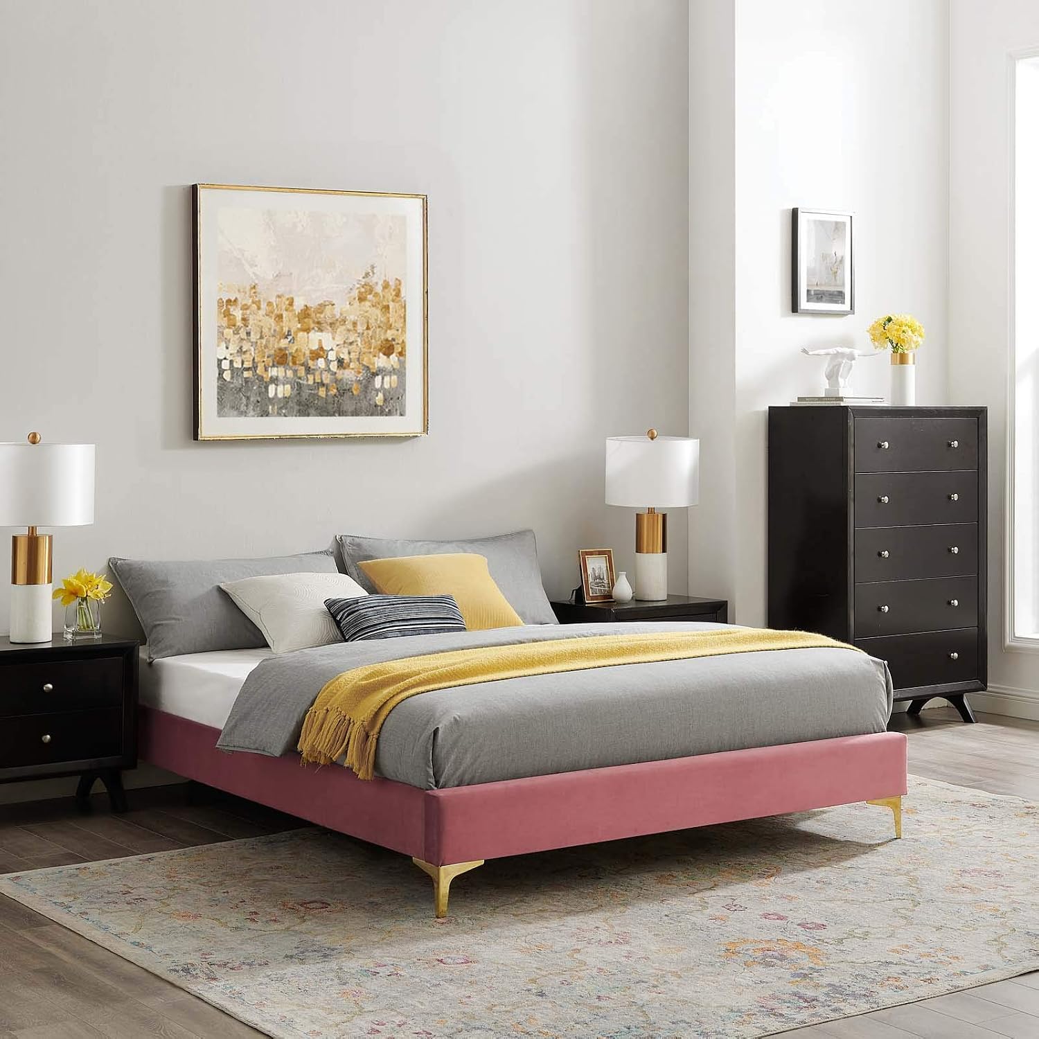 Modway MOD-6305-DUS Sutton Twin Performance Velvet Bed Frame, Dusty Rose