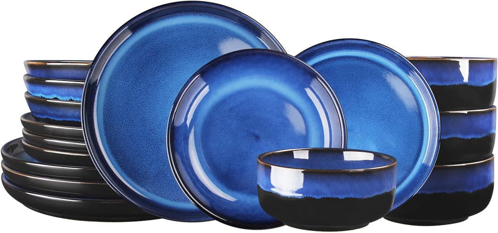 Ceramic Dinnerware (16 pcs) Serve 4 people, Plates and Bowls Sets,Handmade Reactive Glaze Dishes Set, Chip Resistant and Scratch Resistant, for Oven & Dishwasher & Microwave Safe