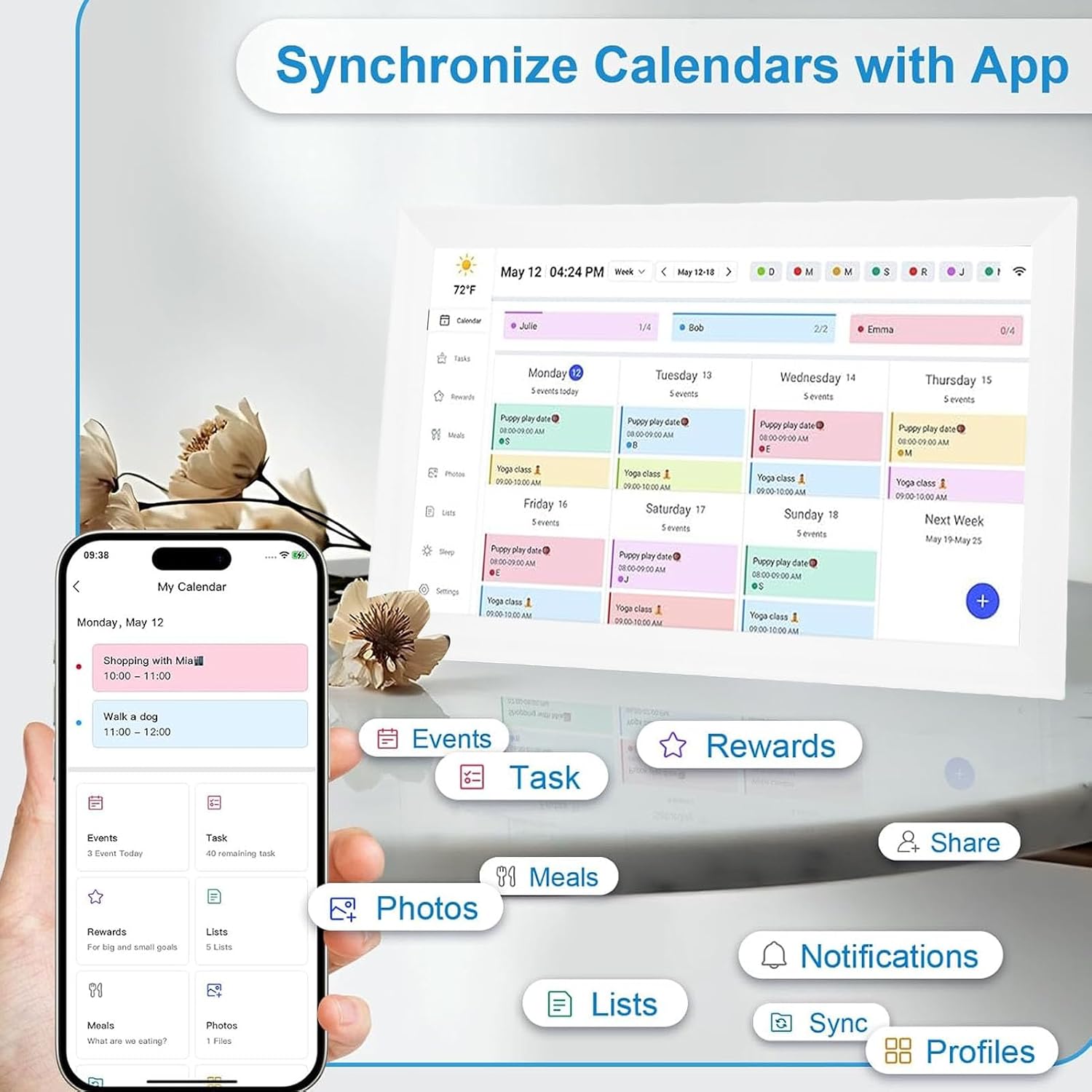 Wall Digital Calendar, 15.6 Inch Smart Digital Calendar Planner, WiFi Touchscreen Chore Chart 32GB, for Family with APP (US Plug)