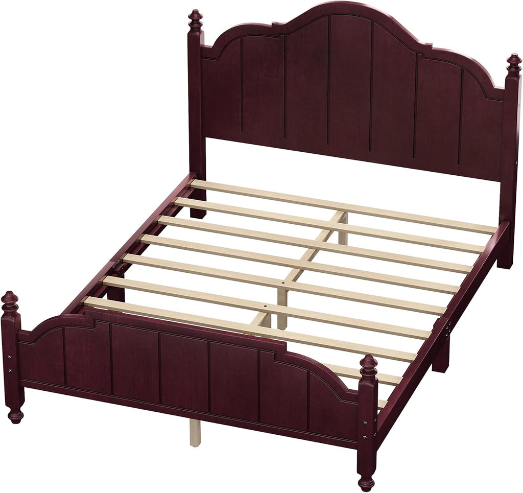JIVOIT Vintage Wooden Bed Frame, Queen Size Platform Bed with Wide Headboard, Wood Slats Support, No Spring Box Needed, Easy Assembly (Espresso-Queen,2)