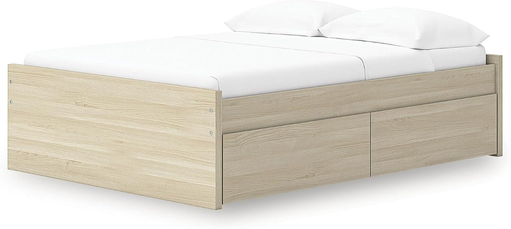 Signature Design by Ashley Onita Scandinavian 4-Drawer Full Platform Bed with 2 Side Storage, Foundation or Box Spring Not Needed, Light Brown