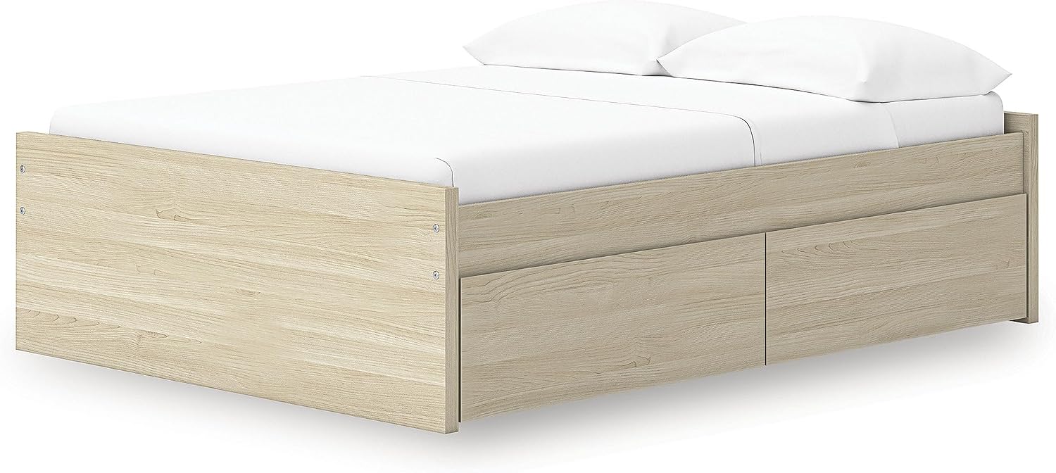 Signature Design by Ashley Onita Scandinavian 4-Drawer Full Platform Bed with 2 Side Storage, Foundation or Box Spring Not Needed, Light Brown
