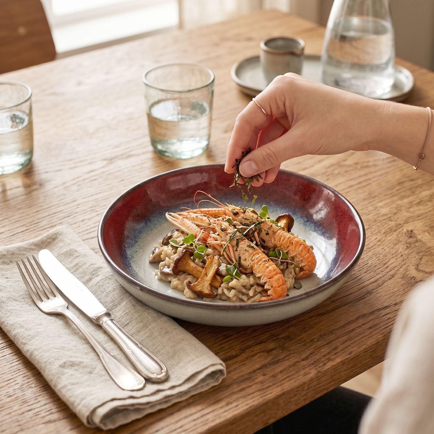 Ceramic Dinnerware (16 pcs) Serve 4 people, Plates and Bowls Sets,Handmade Reactive Glaze Dishes Set, Chip Resistant and Scratch Resistant, for Oven & Dishwasher & Microwave Safe