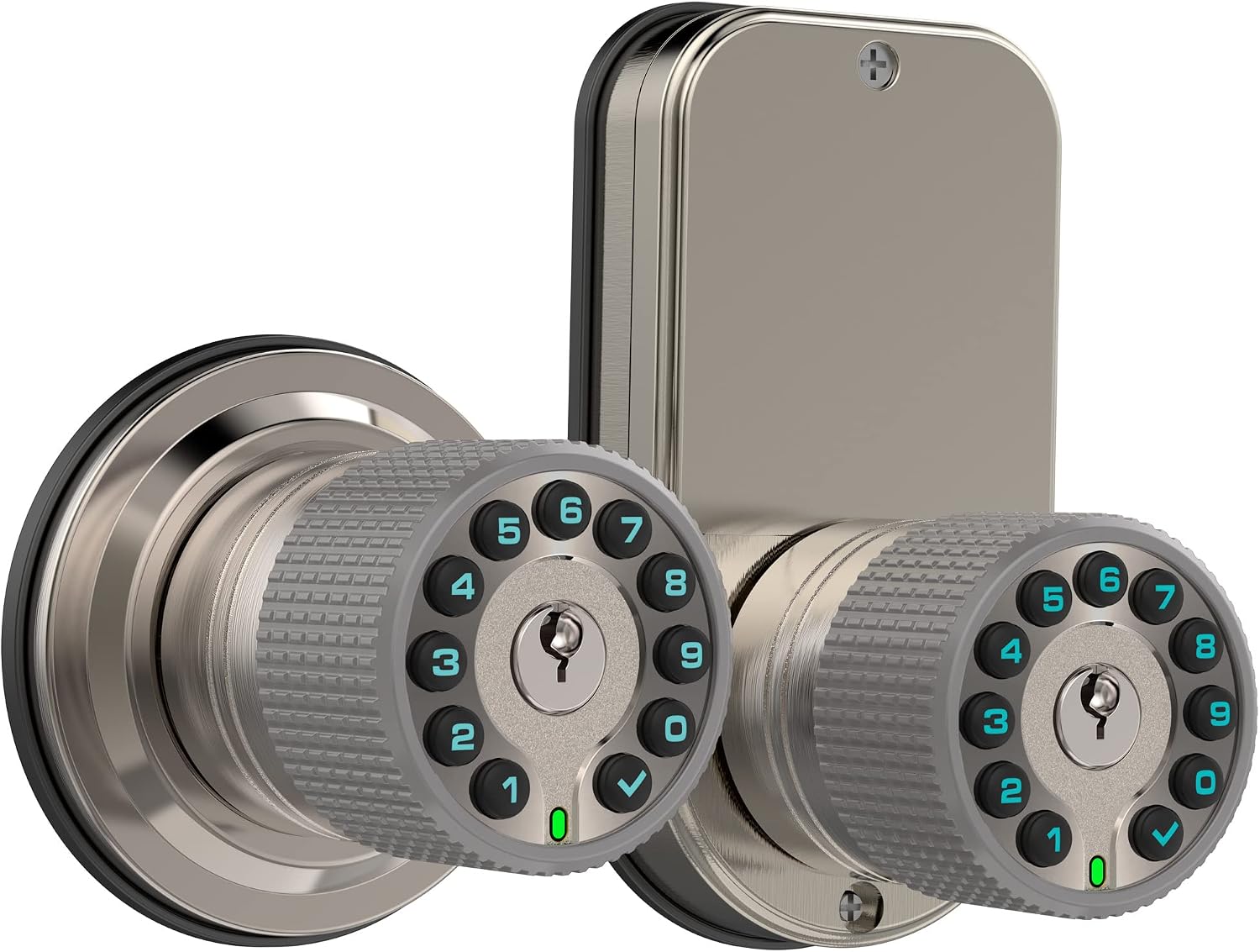 Double Sided Keypad Door Knob with Dual Cylinders and Key Alike, iuknob Keyless Entry Smart Door Lock for Entrance, Fence, Gate, Swimming Pool,Waterproof and Weatherproof for Outdoor & Interior Door.