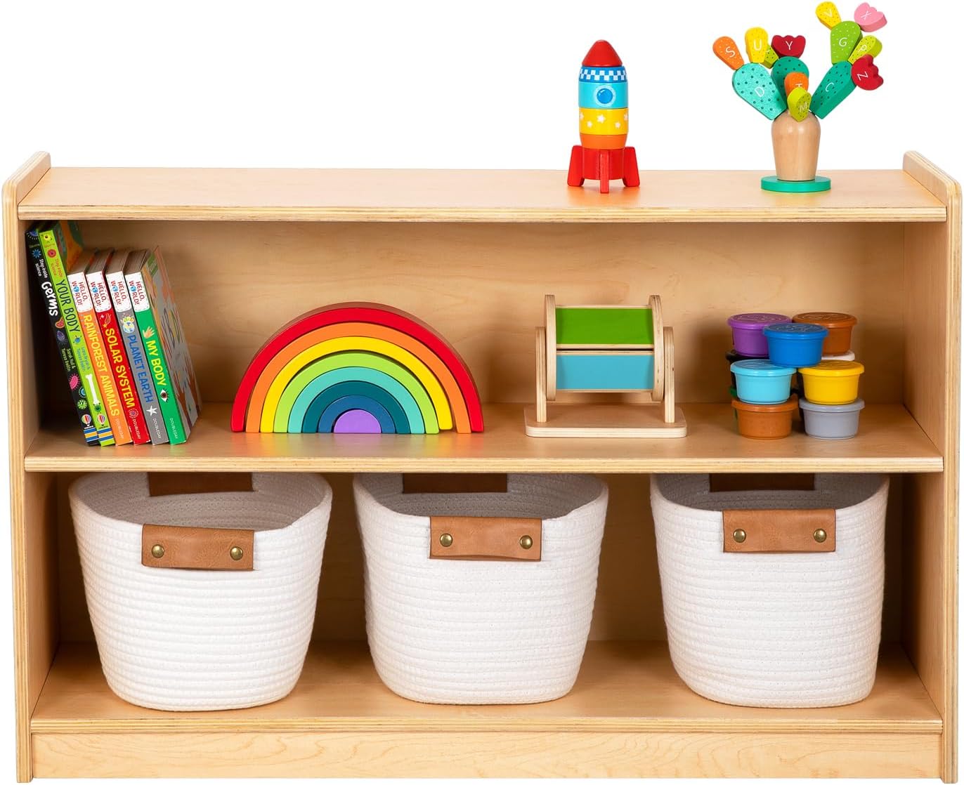OOOK Montessori Shelf, Toy Organizers and Storage, 2-Tier Toddler Bookshelf Suitable for Classroom, Kindergarten, Kids Room, Playroom and Daycare Center