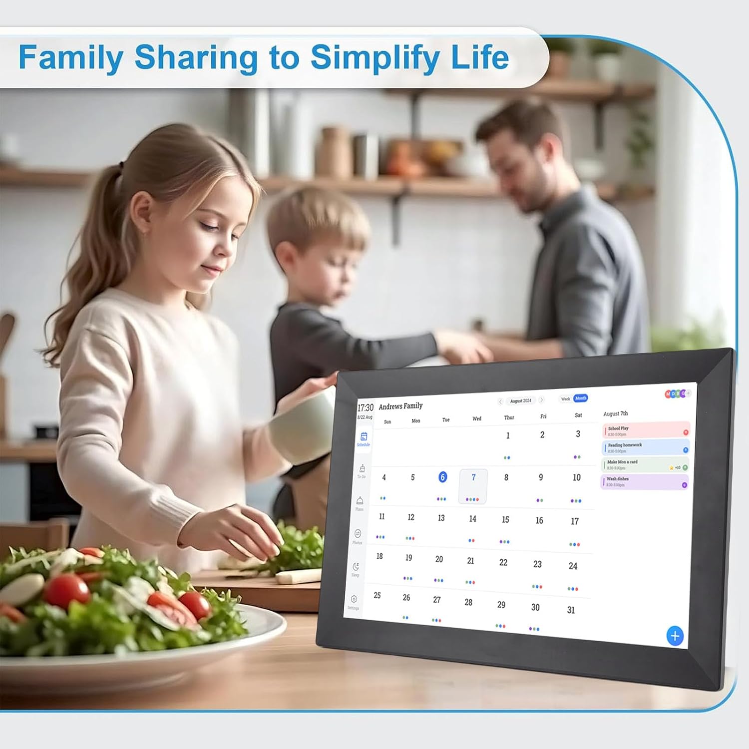 Smart Digital Calendar, 13.3 Inch HD Touchscreen Family Organizer with WiFi Sync Multi User Sharing for Home Office Large Households US Plug
