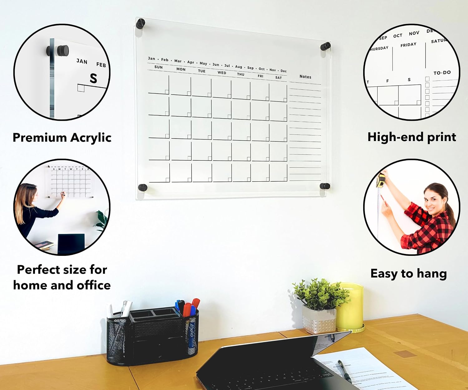 Oversize Acrylic Premium Calendar for Wall - Home Office Monthly Glass - Customizable Thick Clear Dry Erase Board - Calendar 2026 Dry Erase Planner (40x28'' (XLarge))