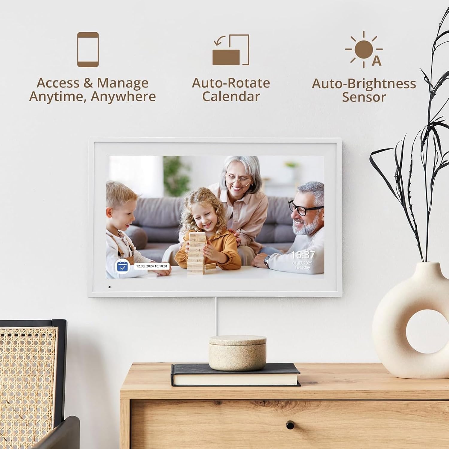 Gugxiom Smart Digital Calendar, 15.6 Inch Touchscreen Wall Mounted Planner with WiFi Sync and App Control, for Family Schedule Organization and Chore Management (US Plug)