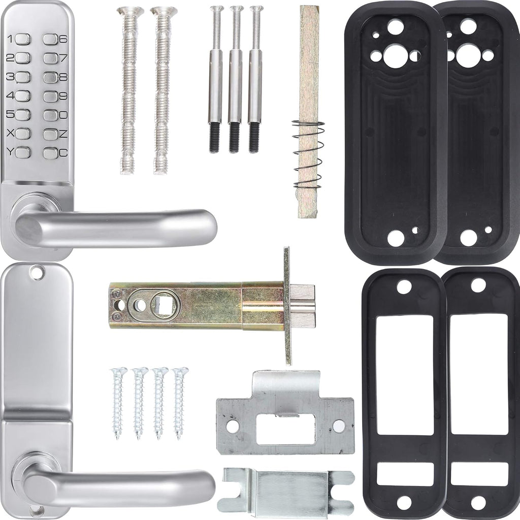 MX400 14 Digit Keypad Mechanical Door Lock Lever Set - 60mm Latch for Residential Gates or Doors - Fits Standard 2 1/8' USA Door Holes - Not a Deadbolt Satin Chrome