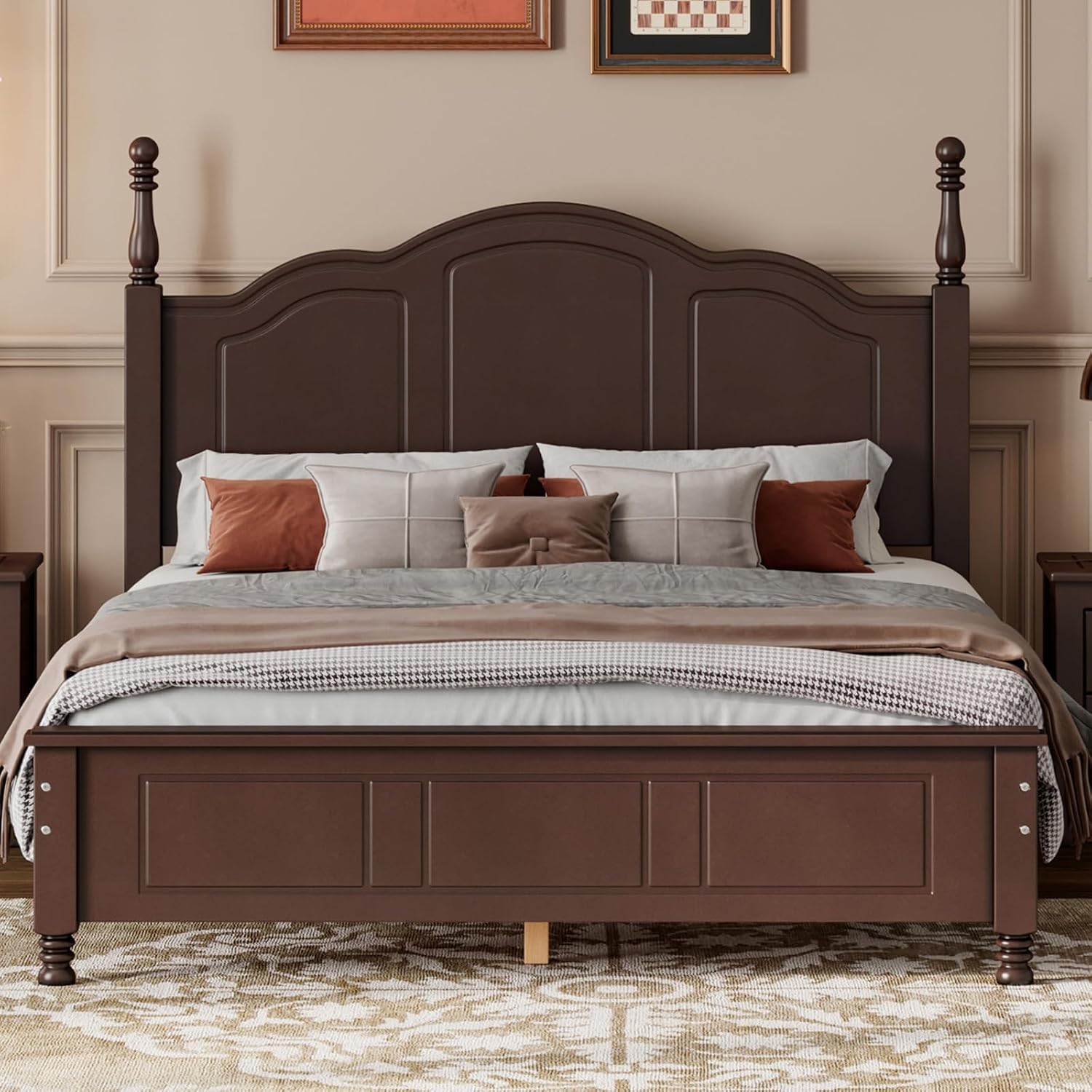 Full Size Bed Frame, Solid Wood Foundation, Classic Wood Platform Bed Frame, No Box Spring Needed, Strong Wooden Slats Support, Full, Dark Walnut