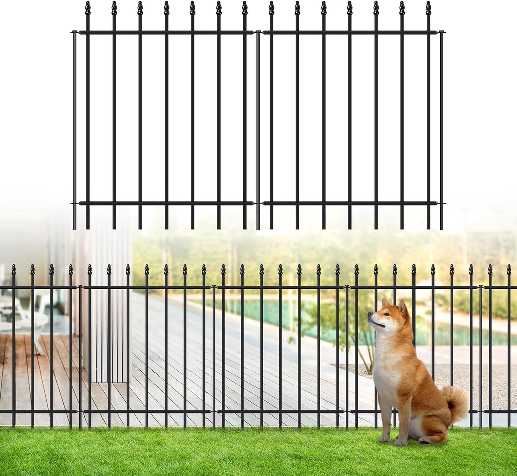 FOREHOGAR Metal Garden Fence 30 in H x 16 ft L, Border Fences Panels Animal Barrier for Dogs, No Dig Garden Fencing for Yard Patio Flower Bed Lawn Outdoor, 8 Panels + 9 Stakes Black