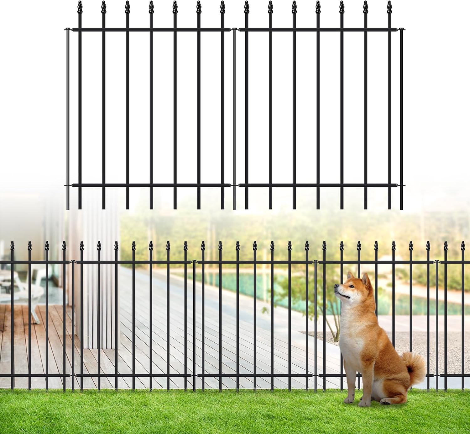 FOREHOGAR Metal Garden Fence 30 in H x 16 ft L, Border Fences Panels Animal Barrier for Dogs, No Dig Garden Fencing for Yard Patio Flower Bed Lawn Outdoor, 8 Panels + 9 Stakes Black