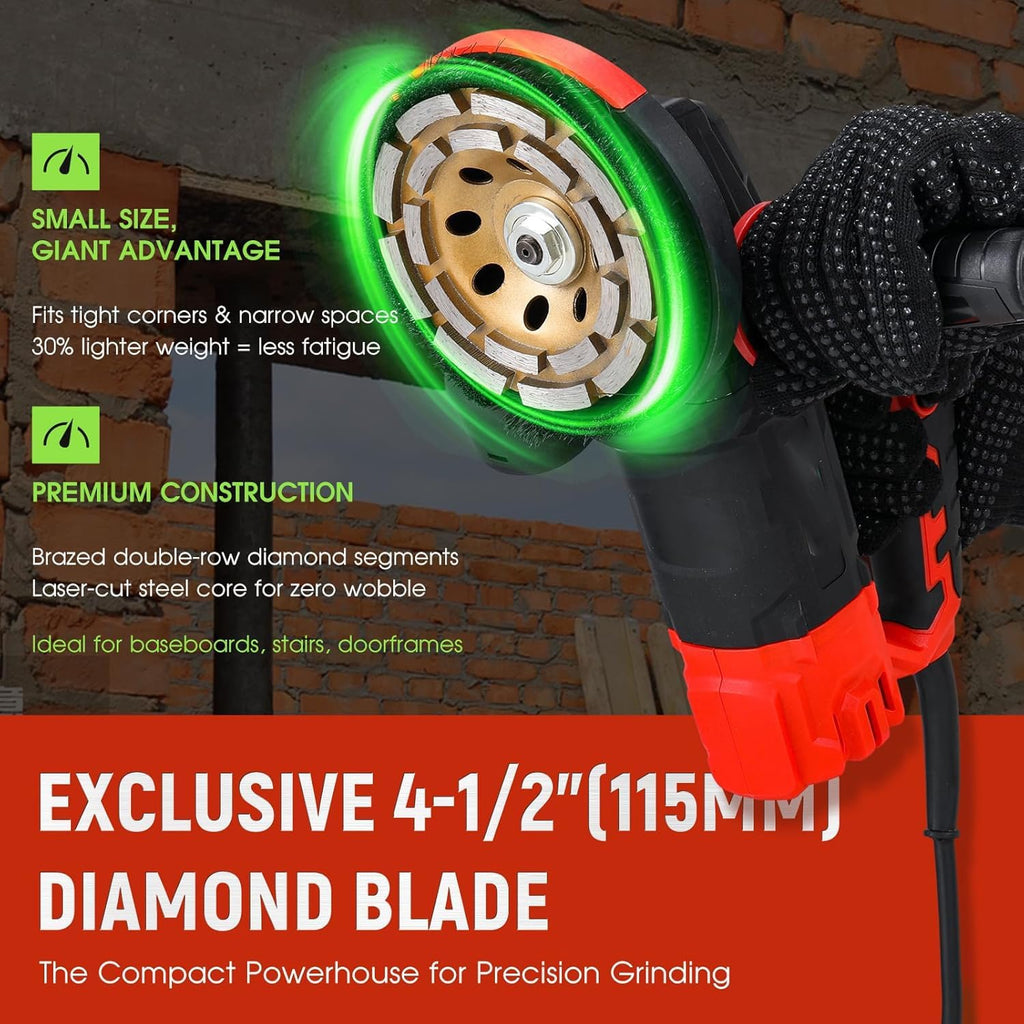 Concrete Grinder, 115mm Concrete Surface Planer, Handheld Floor Polisher, with Dust Extraction Shroud, 1200W 9000RPM Angle Grinder Kit with Dust Shroud, Auxiliary Handle, Carrying Box
