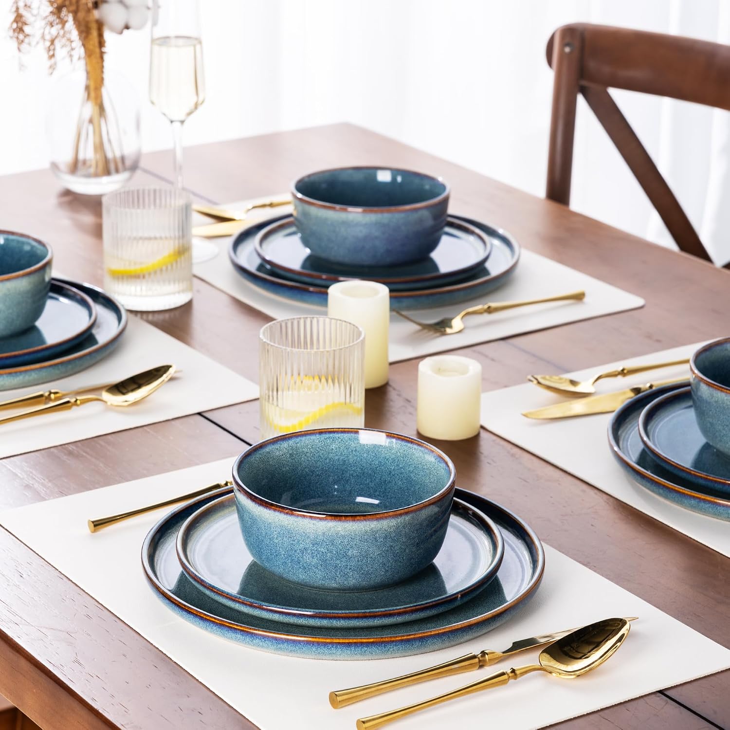AmorArc Stoneware Dinnerware Sets,Round Reactive Glaze Ceramic Plates and Bowls Sets,Highly Scratch Resistant | Microwave & Dishwasher Safe,Service for 8 Dishes Set (24pc)