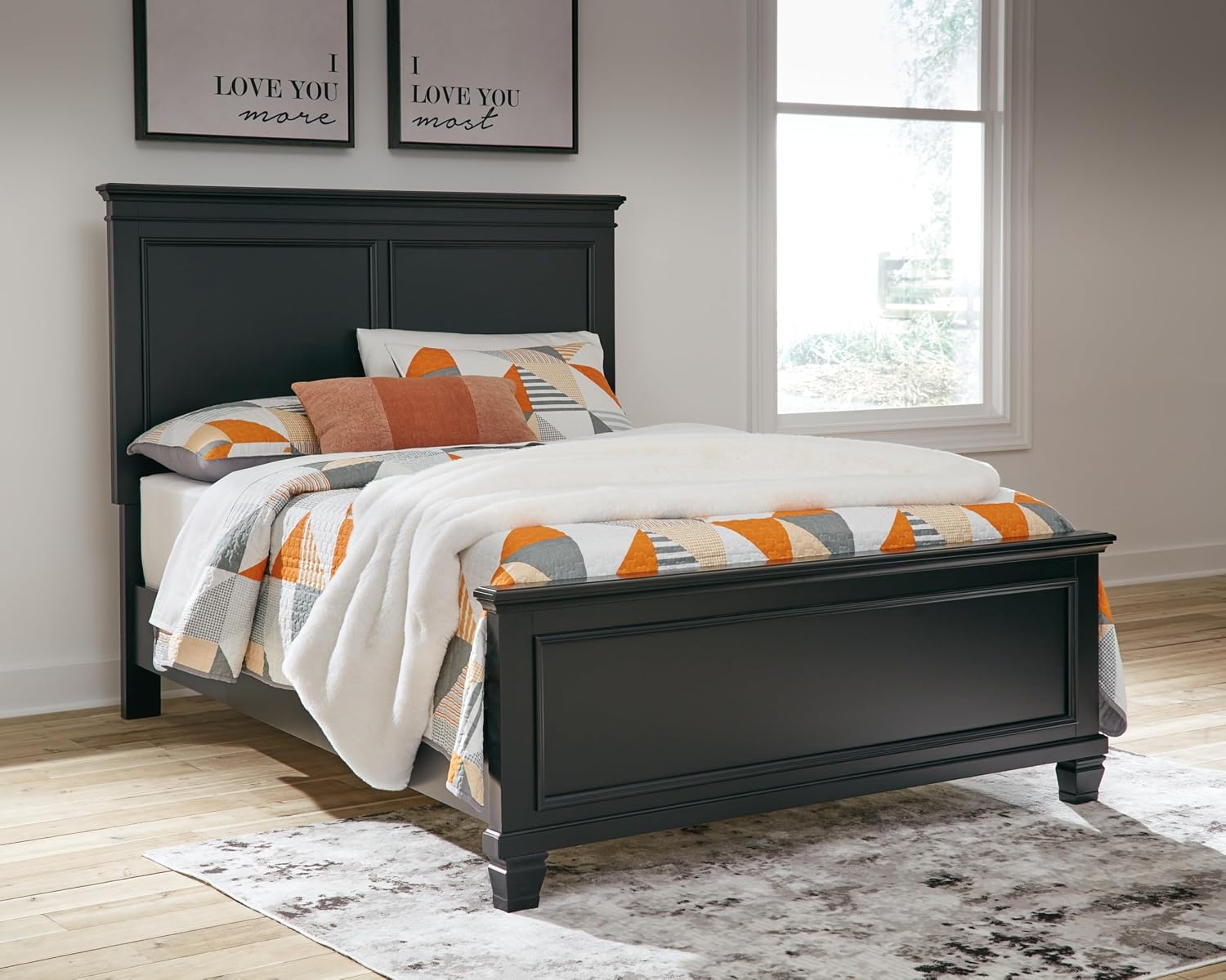 Signature Design by Ashley Lanolee Transitional Full Panel Bed with Tapered Feet, Foundation or Box Spring Needed, Black