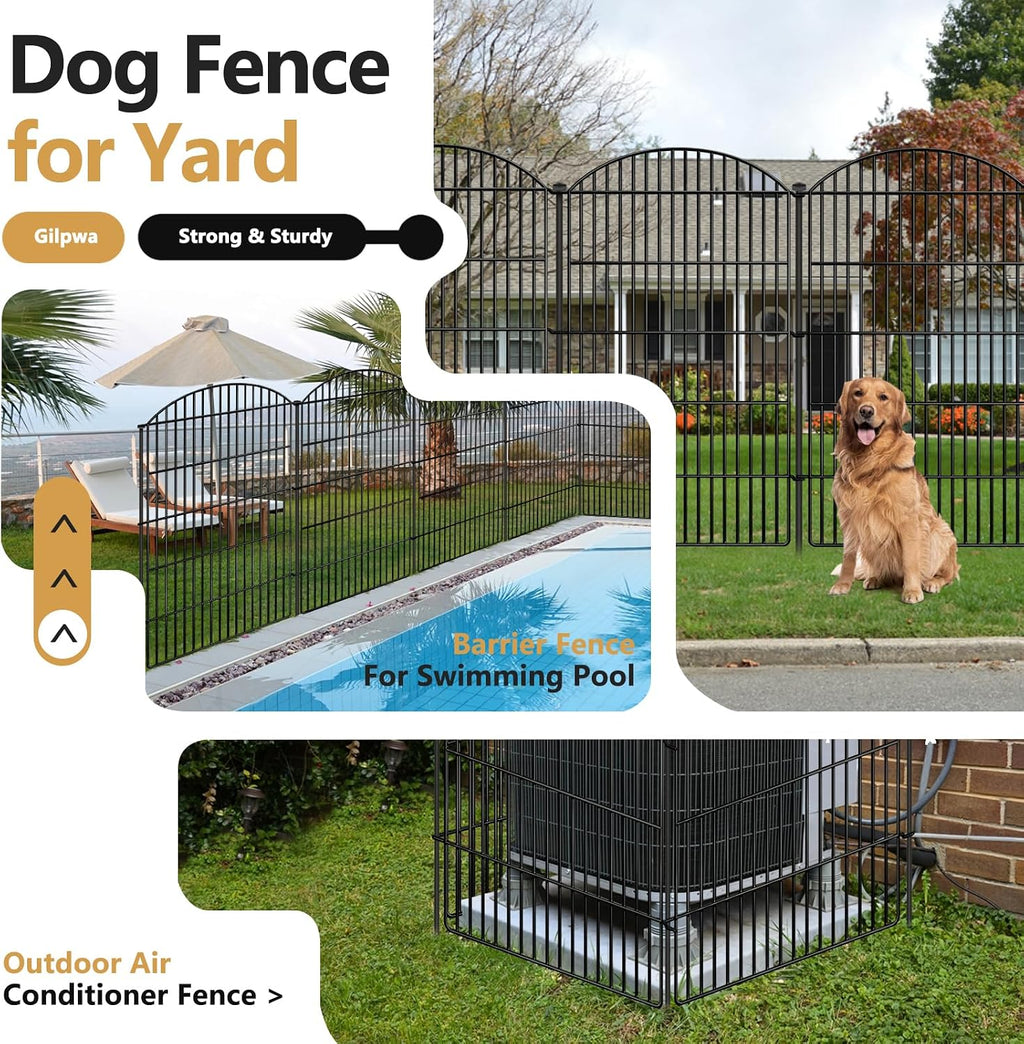 10 Panels Decorative Garden Metal Fence, 48in (H) x 24ft (L) No Dig Dog Fencing for Outdoor Yard, Rustproof Animal Ground Stakes Temporary Panel Border Barrier for Patio Flower Bed Camping