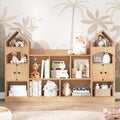 Halitaa Castle Shape Children's Bookshelf, Kids Bookcase Display Case Kids Toy Storage Organizer Multifunctional Storage Cabinet Bookshelf Suitable for Playroom, Children's Room, Living Room, Oak