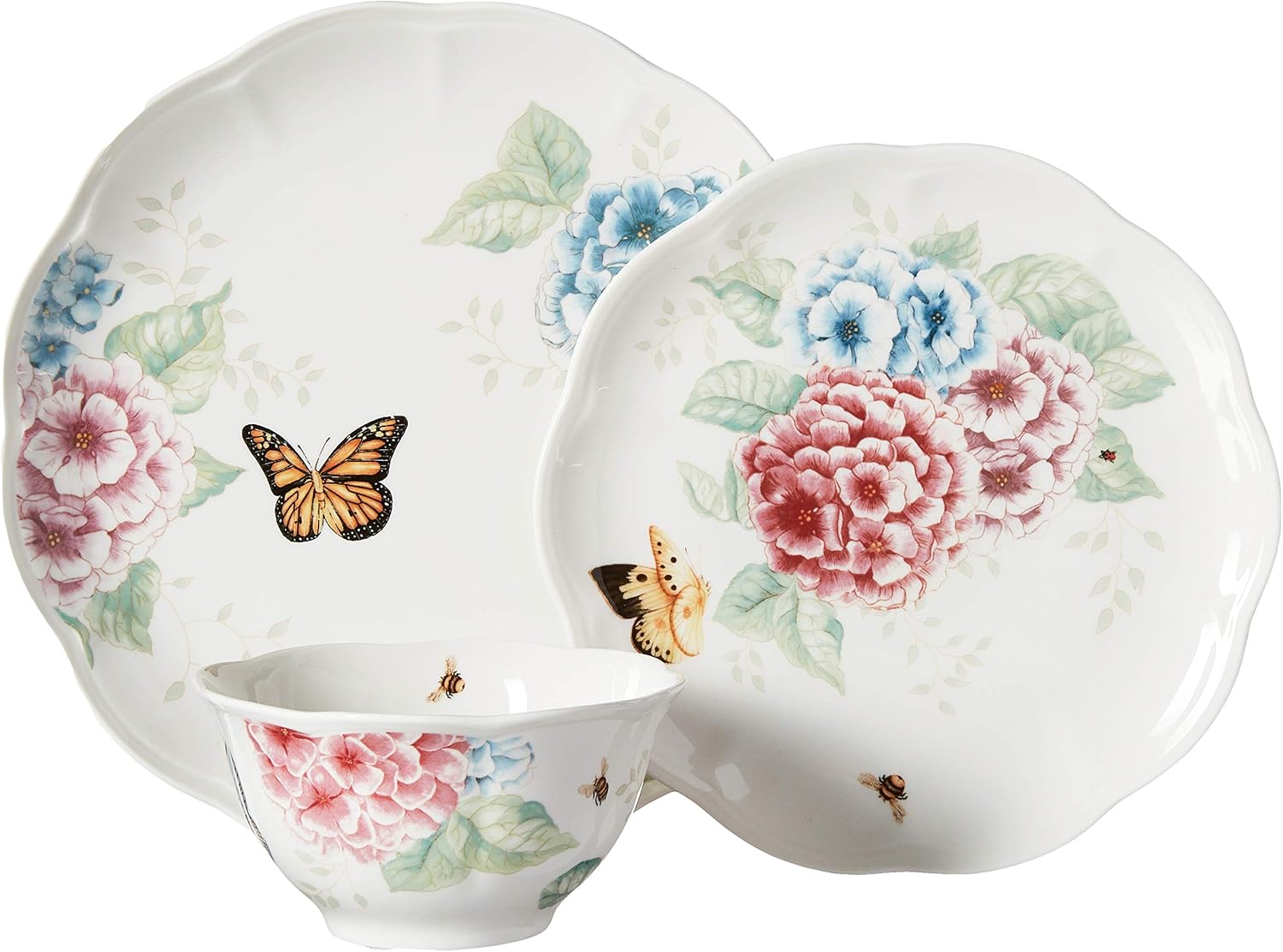 Lenox Dinnerware Set, Butterfly Meadow Hydrangea 12-Piece Set, Service For 4, Made From Ceramic Porcelain, Dishwasher And Microwave Safe, Plates And Bowls Sets, Home & Kitchen (Assorted, 12 Piece)