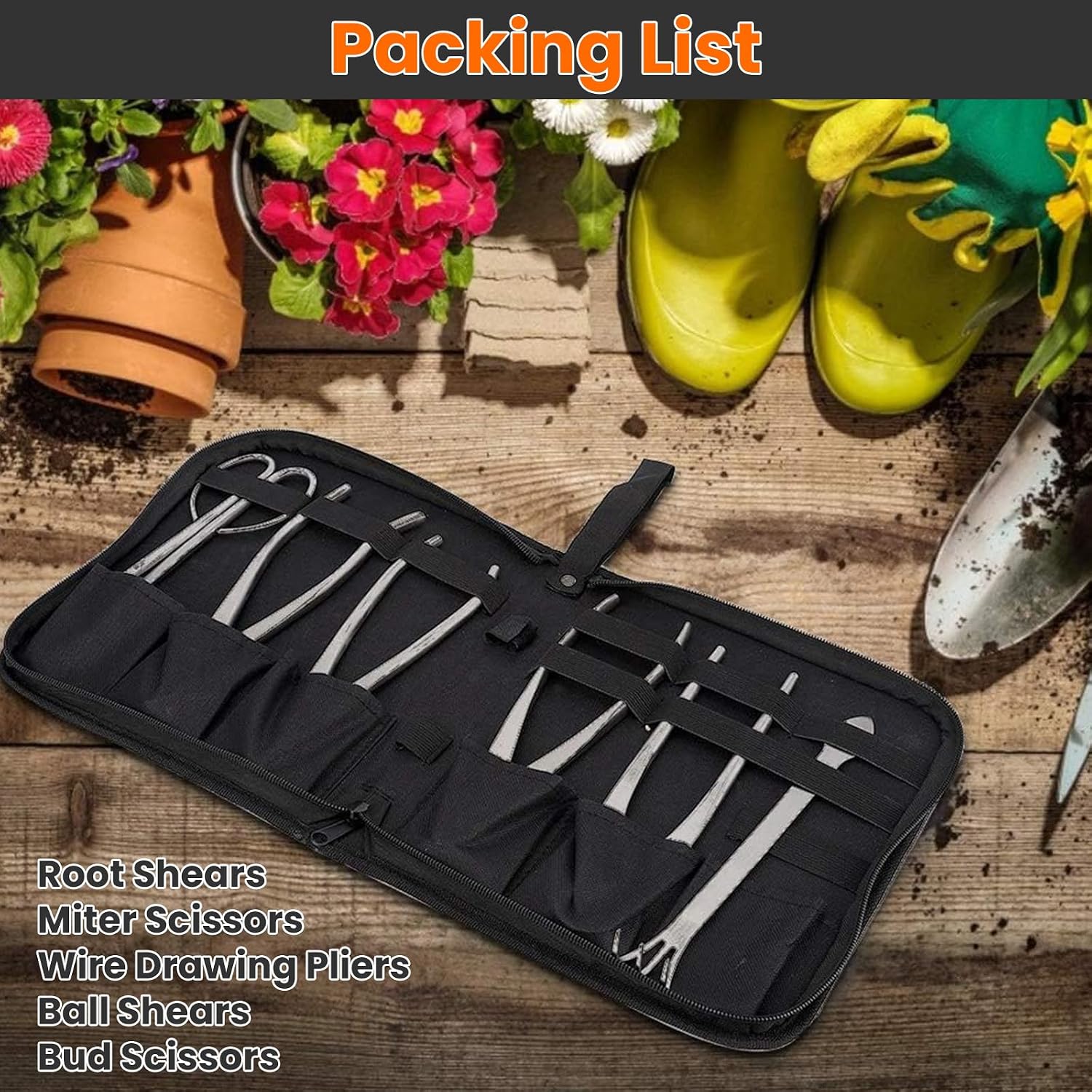 Bonsai Tools Set, 6 Pcs Gardening Succulent Tree Indoor Beginner Tool Kit, Stainless Steel Trimming Cutting Tool with Storage Bag, for Bonsai, Fruit Tree, Loosen The Soil, Cutting Leaves, etc