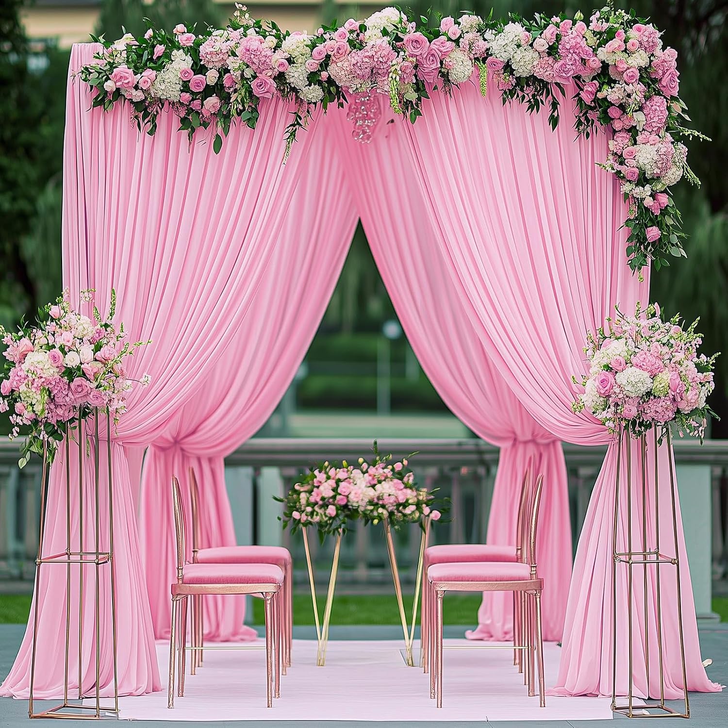 50ftx12ft Pink Backdrop Curtains for Parties, Wrinkle Free Polyester Pink Photo Backdrop Drapes 10 Panels 12 ft Long Back Drop Cloth for Wedding Birthday Photography Background Party