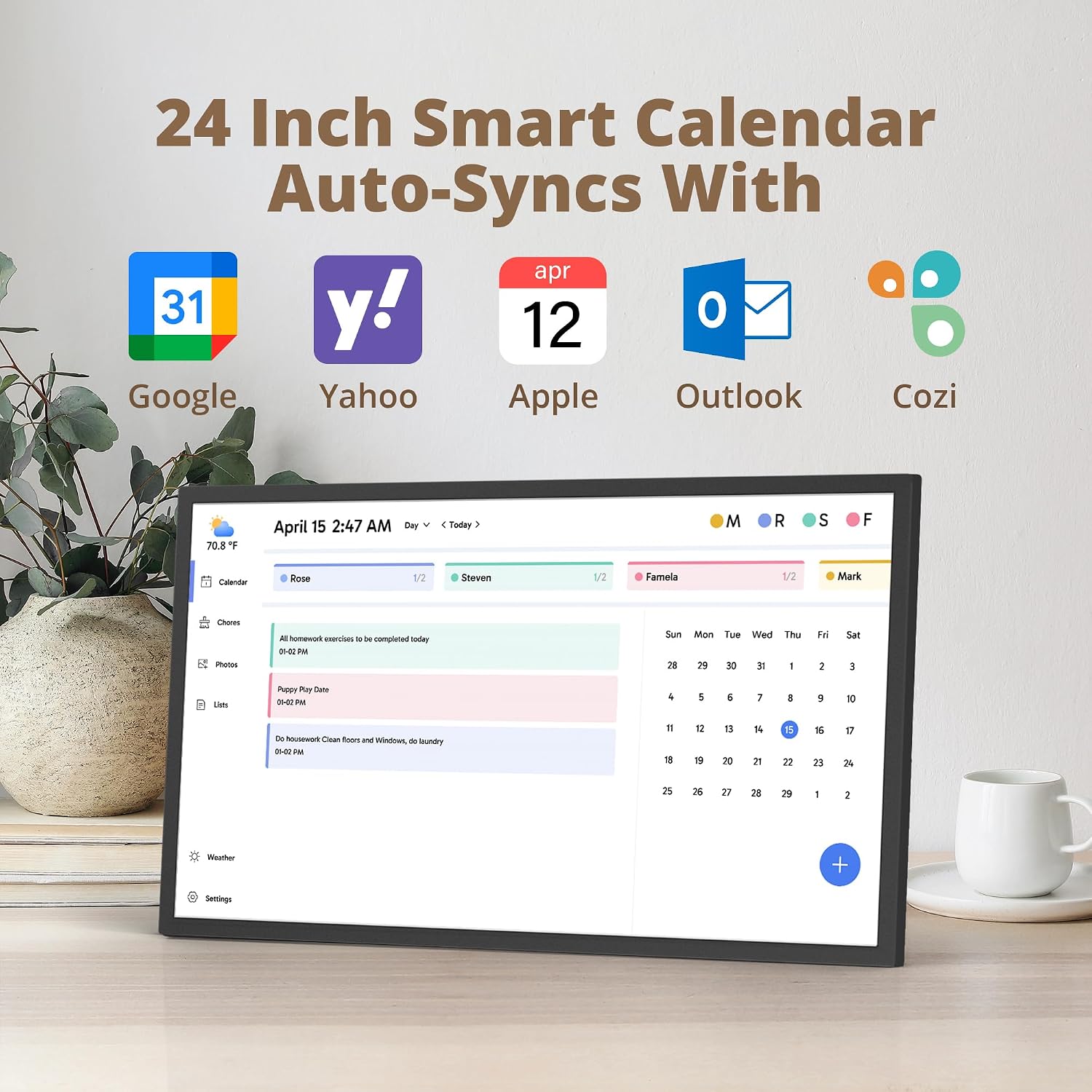 Dragon Touch 24' Digital Calendar Chore Chart – 1080P Full HD Interactive Touchscreen, Smart Family Planner, Hearth Display Digital Calendar Wall & Desk Mountable for Seamless Scheduling Black