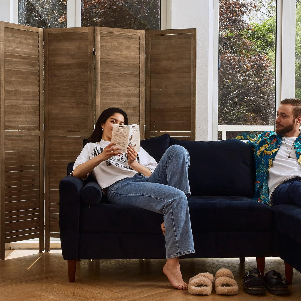 Room Dividers and Folding Privacy Screens, Wood Louvered Separators Divider Wall for Home Office Bedroom - 4 Panels, 67 * 60inch (Brown)