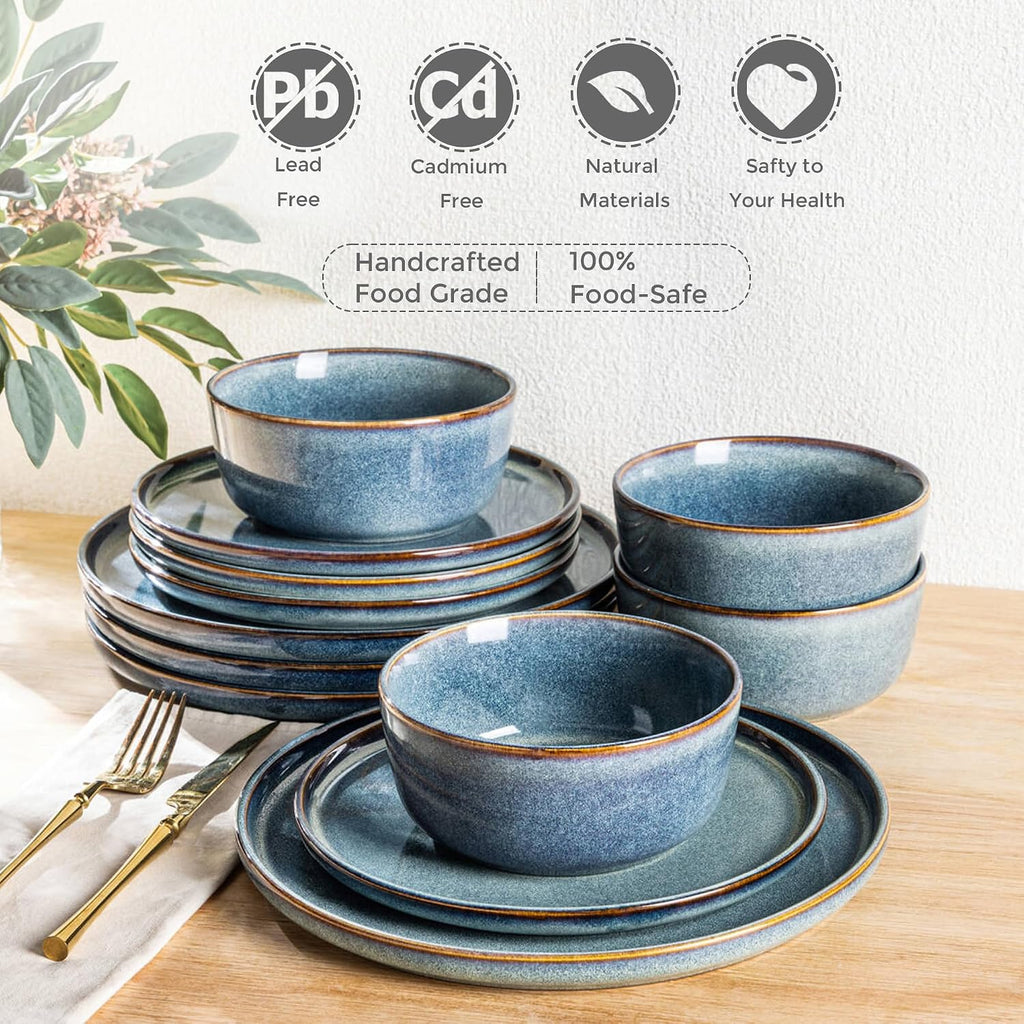 AmorArc Stoneware Dinnerware Sets,Round Reactive Glaze Ceramic Plates and Bowls Sets,Highly Scratch Resistant | Microwave & Dishwasher Safe,Service for 8 Dishes Set (24pc)