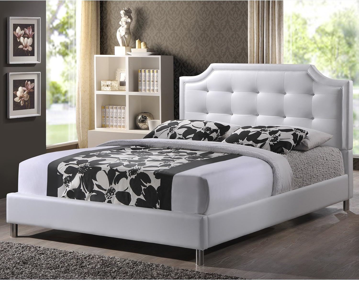Baxton Studio Carlotta Modern Bed with Upholstered Headboard, Black, 47.5' x 56.89' x 82'