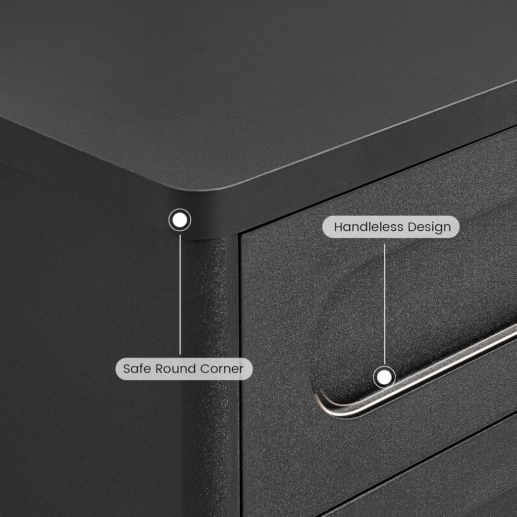 26.2' Tall Nightstand Set of 2, 21.7' W Night Stand with 3 Storage Drawers, Wood Beside Table, Rounded Corner Design for Bedroom (Black)