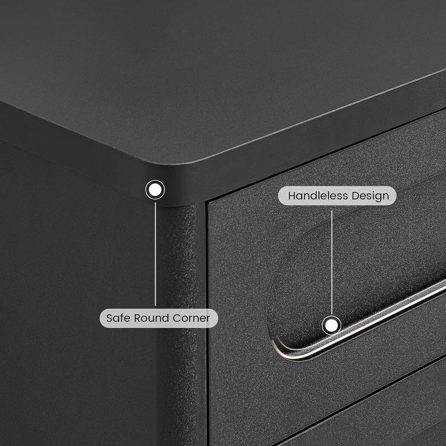 26.2' Tall Nightstand Set of 2, 21.7' W Night Stand with 3 Storage Drawers, Wood Beside Table, Rounded Corner Design for Bedroom (Black)