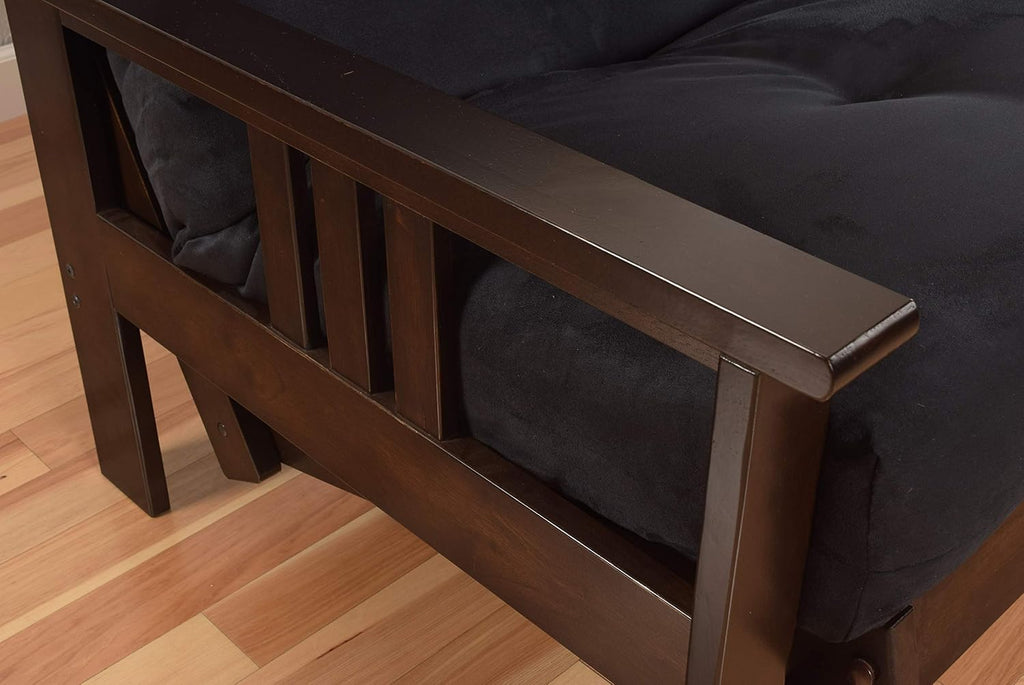 Kodiak Furniture Monterey Futon Set with Storage Drawers, with Espresso Base and Suede Black Mattress