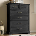 Farmhouse 6 Drawers Dresser for Bedroom, 43' Tall Wood Chest of Drawers with Deep Drawers & Bar Handles, Modern Dresser TV Stand, Rustic Wooden Closet Storage Organizer for Living Room, Hallway, Black